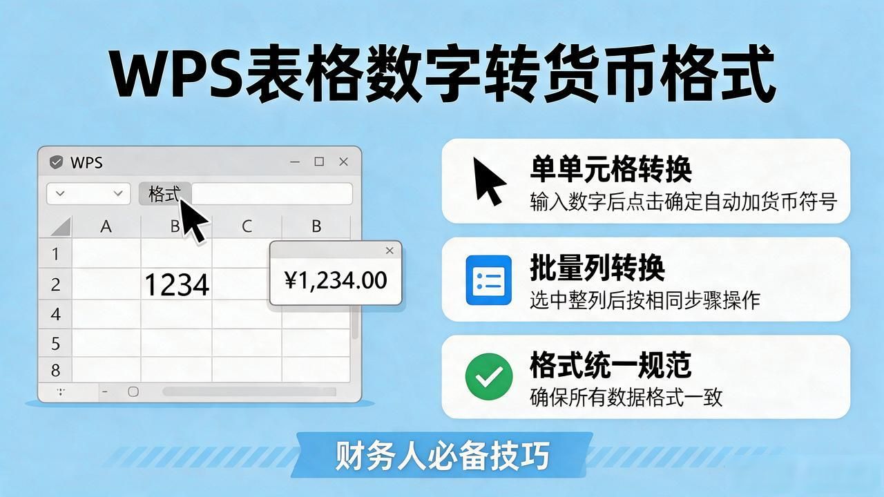 WPS表格数字秒变货币格式,财务人必备技巧